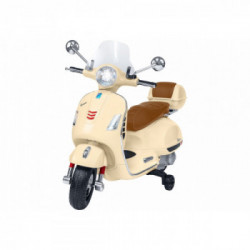 E-Spidko Vespa GTS Super Sport a batteria 12V, colore crema, mis. 102 x 75 x 51 cm, accensione con effetti sonori, clacson