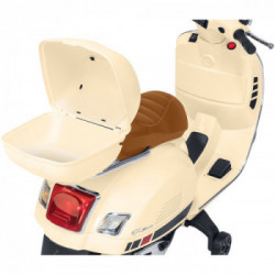 E-Spidko Vespa GTS Super Sport a batteria 12V, colore crema, mis. 102 x 75 x 51 cm, accensione con effetti sonori, clacson