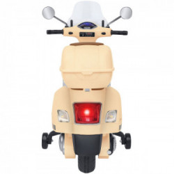 E-Spidko Vespa GTS Super Sport a batteria 12V, colore crema, mis. 102 x 75 x 51 cm, accensione con effetti sonori, clacson