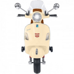 E-Spidko Vespa GTS Super Sport a batteria 12V, colore crema, mis. 102 x 75 x 51 cm, accensione con effetti sonori, clacson
