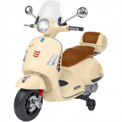 E-Spidko Vespa GTS Super Sport a batteria 12V, colore crema, mis. 102 x 75 x 51 cm, accensione con effetti sonori, clacson
