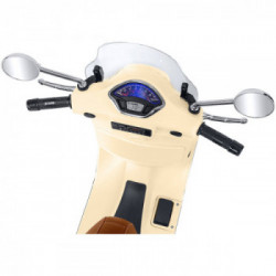 E-Spidko Vespa GTS Super Sport a batteria 12V, colore crema, mis. 102 x 75 x 51 cm, accensione con effetti sonori, clacson