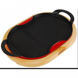 Bialetti Griglia per Induzione in Ghisa Smaltata con Supporto in Legno