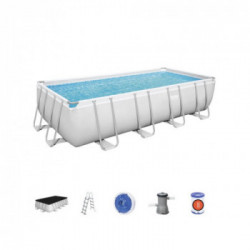 Bestway Power Steel Piscina Fuori Terra Rettangolare 488x244x122 cm, Pompa Filtro a Cartuccia, Telo Copertura, Scala e Dosatore