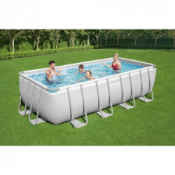 Bestway Power Steel Piscina Fuori Terra Rettangolare 488x244x122 cm, Pompa Filtro a Cartuccia, Telo Copertura, Scala e Dosatore