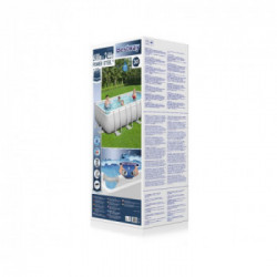 Bestway Power Steel Piscina Fuori Terra Rettangolare 488x244x122 cm, Pompa Filtro a Cartuccia, Telo Copertura, Scala e Dosatore