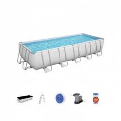 Bestway Power Steel Piscina Fuori Terra Rettangolare 640x274x132 cm, Pompa Filtro a Cartuccia, Telo Copertura, Scala e Dosatore	