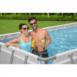 Bestway Power Steel Piscina Fuori Terra Rettangolare 640x274x132 cm, Pompa Filtro a Cartuccia, Telo Copertura, Scala e Dosatore	