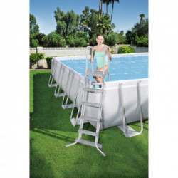Bestway Power Steel Piscina Fuori Terra Rettangolare 956x488x132cm, Pompa Filtro a Sabbia, Telo Copertura, Scala e Dosatore