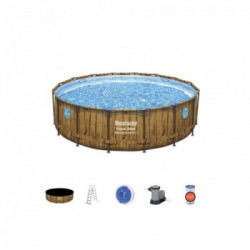 Bestway Power Steel Swim Vista Piscina Fuori Terra Rotonda, 488x122 cm, Pompa a Filtro, Scaletta, Telo, Dosatore