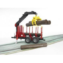 Bruder 02252 - Rimorchio per Trasporto Legno a 2 Assi con Braccio Meccanico e 4 Tronchi