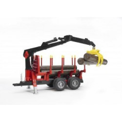 Bruder 02252 - Rimorchio per Trasporto Legno a 2 Assi con Braccio Meccanico e 4 Tronchi