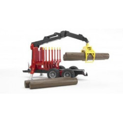 Bruder 02252 - Rimorchio per Trasporto Legno a 2 Assi con Braccio Meccanico e 4 Tronchi