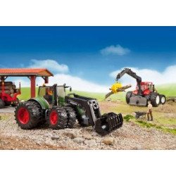 Bruder 02252 - Rimorchio per Trasporto Legno a 2 Assi con Braccio Meccanico e 4 Tronchi