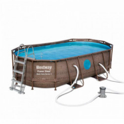 Bestway Power Steel Swim Vista Piscina Fuori Terra Ovale, 488x305x107 cm, Pompa a Sabbia, Effetto Rattan