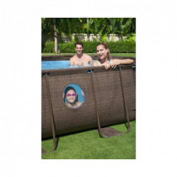 Bestway Power Steel Swim Vista Piscina Fuori Terra Ovale, 488x305x107 cm, Pompa a Sabbia, Effetto Rattan