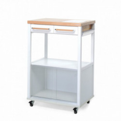 Foppapedretti Benchef - Carello Portamicroonde, 2 Cassetti, Tagliere e Portarotoli con Vetrinetta, Bianco/Naturale