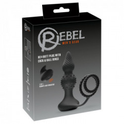 Rebel RC Butt Plug with Cock & Ball Rings - Plug Anale con Vibrazione, 10 MOD, Telecomando, Ricaricabile