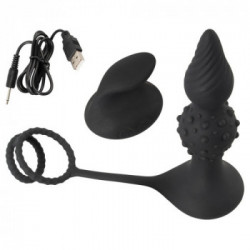 Rebel RC Butt Plug with Cock & Ball Rings - Plug Anale con Vibrazione, 10 MOD, Telecomando, Ricaricabile