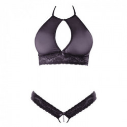 Cottelli Lingerie Barlette - Completino Intimo Nero Trasparente, Vagina Scoperta, Taglia L-XL