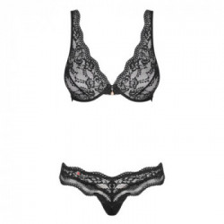 Obsessive Crystal - Completino Intimo Nero In Pizzo, Taglia S-M