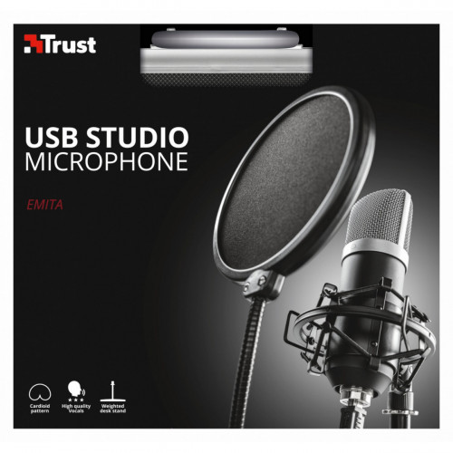 Trust 21753 microfono Nero Microfono da studio