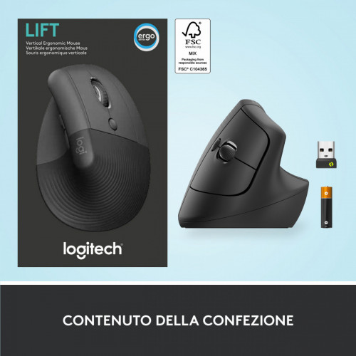 Logitech Lift Mouse Ergonomico Verticale, Senza...