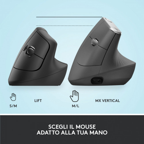 Logitech Lift Mouse Ergonomico Verticale, Senza...