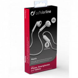 Cellularline Mantis - Universale Auricolari stereo a capsula con microfono e tasto di risposta Bianco