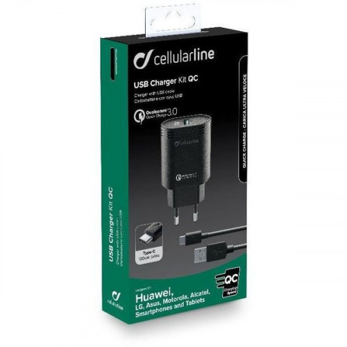 Cellularline USB Charger Kit QC - Type-C, Nero