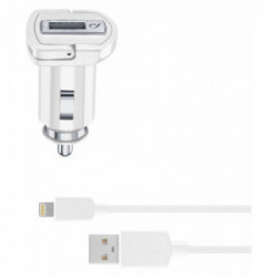 Cellularline USB CAR CHARGER KIT ULTRA - LIGHTNING Cavo e caricabatterie veloce 10W in un'unica soluzione Bianco