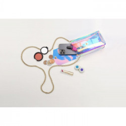 Cellularline Holographic Bag - Universale Custodia universale iridescente con tasche porta tessere Trasparente