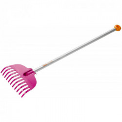 Fiskars 1001419 Rastrello Per Bambini, Con 11 Denti, Lunghezza: 86 Cm, Kunststoff-Denti/Aluminium-Stiel, Pink/Orange, Myfirst