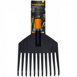 Fiskars 1000659 Scopa Da Giardino Piccola, Testa D'Attrezzo, 11 Denti, Larghezza: 21,3 Cm, Denti In Plastica, Nero/Arancione