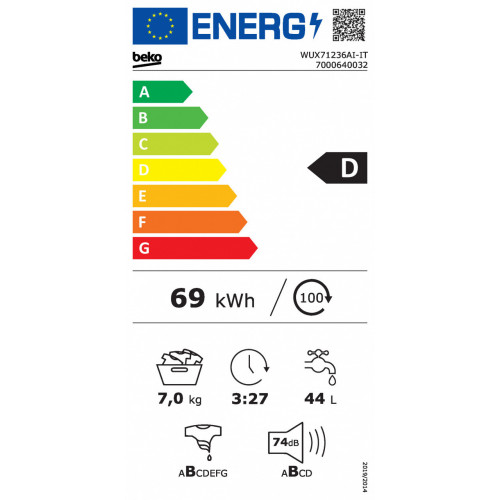 Beko WUX71236AI-IT - Lavatrice a Vapore a...