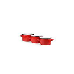 Rodytime 012135 - Set Casseruole Fonde, Acciaio Smaltato, 3 Pezzi, Rosso, 14/16/18 CM