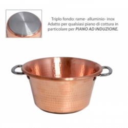 PAIOLO CON 2 MANICI IN RAME MARTELLATO PER INDUZIONE 26 CM