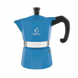 Forever 120252 'Miss Moka Prestige', Caffettiera Alluminio 2 Tazze, Azzurra