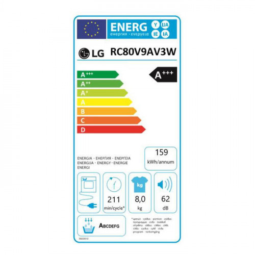 Lg RC80V9AV3W - Asciugatrice Pompa di Calore, 8...