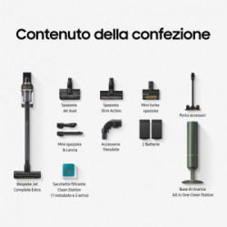 Samsung BESPOKE Jet complete extra, Scopa Elettrica Senza Filo Senza Sacchetto, Potenza 210 watt, woody green