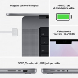 Apple MacBook Pro 16" chip M1 Pro 10‑core CPU 16‑core GPU 512GB SSD Grigio *ESTENSIONE GARANZIA3 3 ANNI IN PIU' in omaggio*