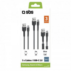 SBS TEKITUSBC3IN1K cavo USB 2 m USB 2.0 USB A USB C Nero