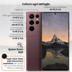 Samsung Galaxy S22 Ultra 5G Display 6.8'' Dynamic AMOLED 2X, 5 fotocamere, RAM 8 GB, 128 GB, 5.000mAh, Burgundy