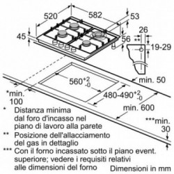 Bosch PCH6A5B90 - Piano Cottura a Gas, Serie 6, 4 Fuochi, 60 cm, Inox