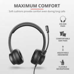 Trust HS-200 Cuffia Padiglione auricolare Connettore 3.5 mm USB tipo A Nero