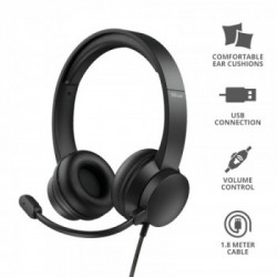 Trust HS-200 Cuffia Padiglione auricolare Connettore 3.5 mm USB tipo A Nero