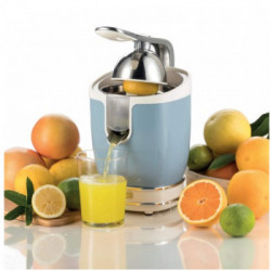 Ariete 0413 Vintage Spremiagrumi Elettrico con Leva, Beccuccio Salvagoccia, 2 Coni Intercambiabili, Celeste