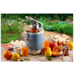 Ariete 0413 Vintage Spremiagrumi Elettrico con Leva, Beccuccio Salvagoccia, 2 Coni Intercambiabili, Celeste