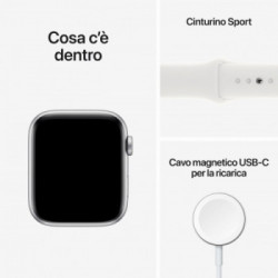 Apple Watch SE GPS + Cellular 44mm Cassa in Alluminio color Argento con Cinturino Sport Band Bianco - Regular