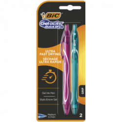 BIC Gel-Ocity QuickDry, Penne Multicolore Gel A Scatto e Ricaricabile (Punta 0.7mm), Confezione da 2